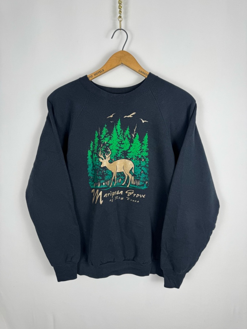 Vintage 90s Buck Forest Graphic Crewneck Men’s Black Sweater with Buck Print - Picture 2 of 7